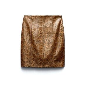 FAUX LEATHER SNAKESKIN PRINT SKIRT